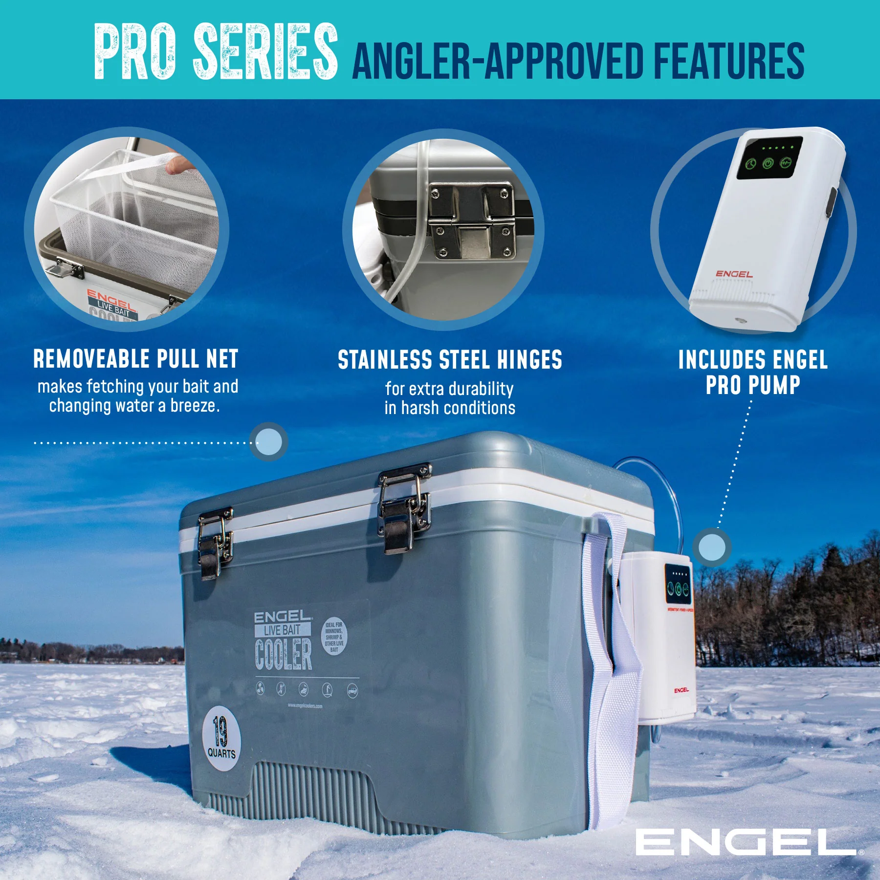 Engel 7.5Qt Live bait Pro Cooler with AP3 Rechargeable Aerator & Stainless Hardware - Image 5