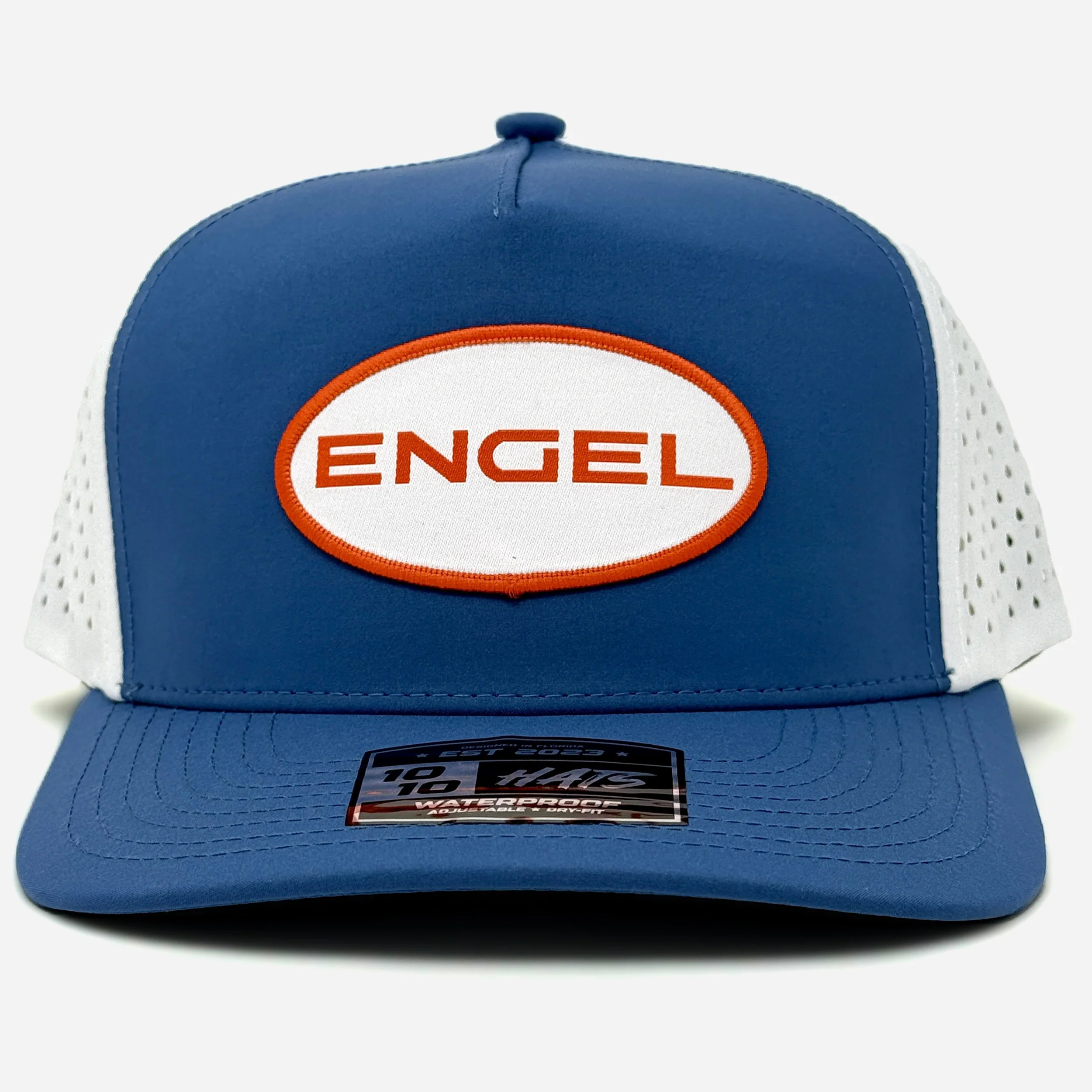 Engel 1010 Performance Trucker Cap, Blue with Red Patch