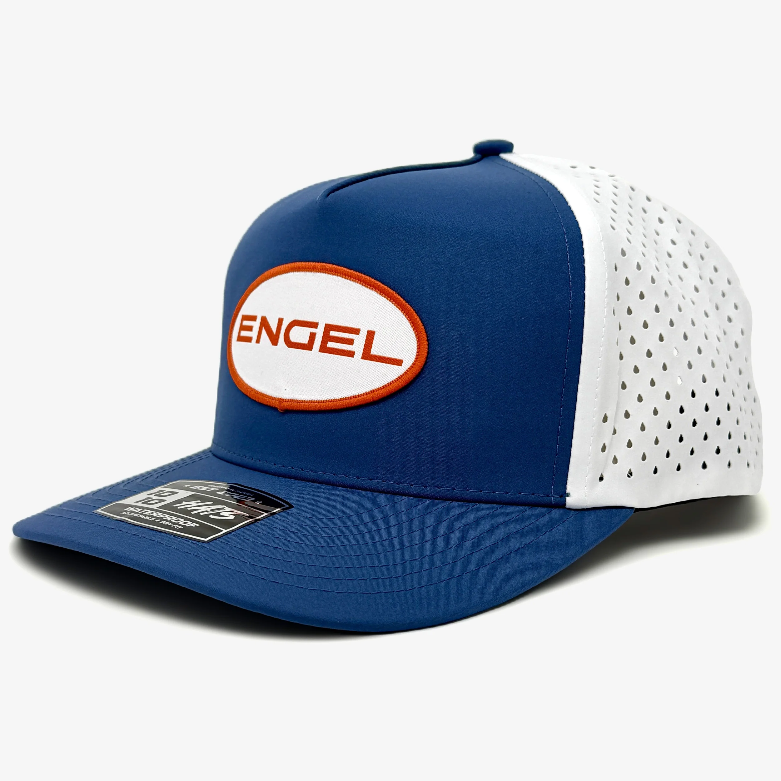 Engel 1010 Performance Trucker Cap, Blue with Red Patch - Image 2