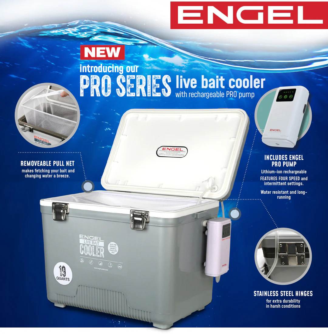 Engel 13Qt Live bait Pro Cooler with AP3 Rechargeable Aerator & Stainless Hardware - Image 21
