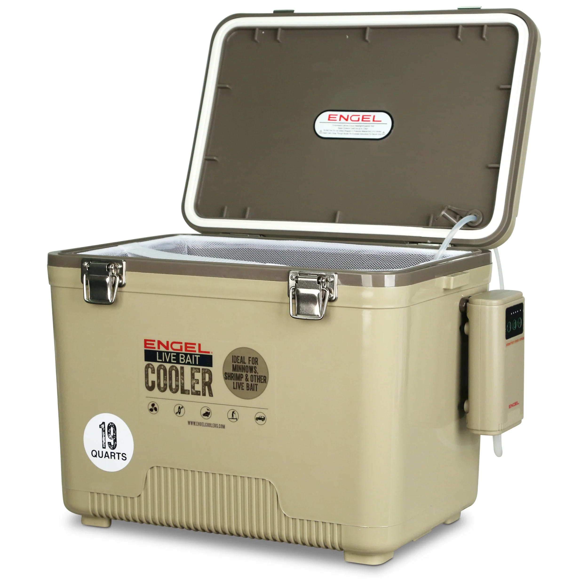 Engel 19Qt Live bait Pro Cooler with AP3 Rechargeable Aerator & Stainless Hardware - Image 14
