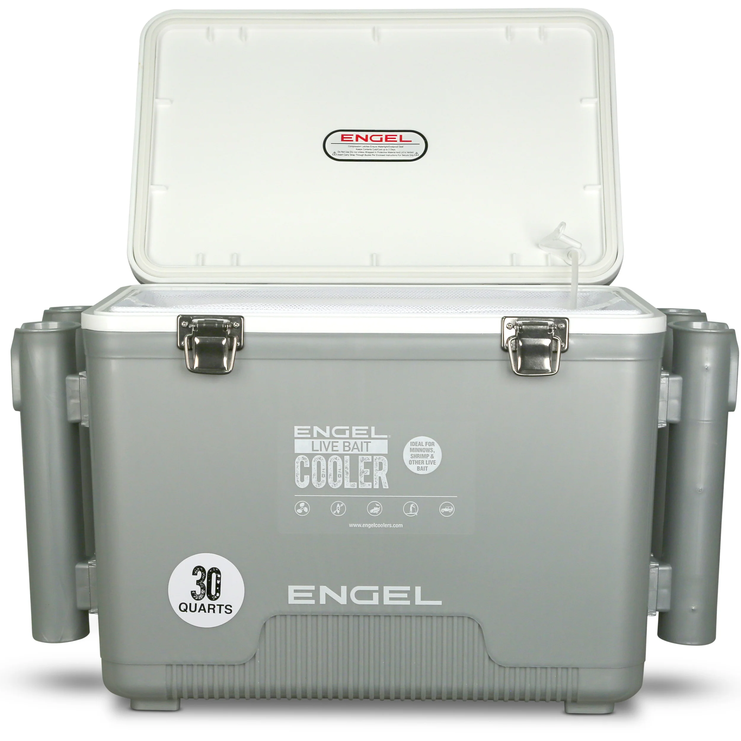 Engel 30Qt Live bait Pro Cooler with AP4 XL Rechargeable Aerator, Rod Holders & Stainless Hardware - Image 10