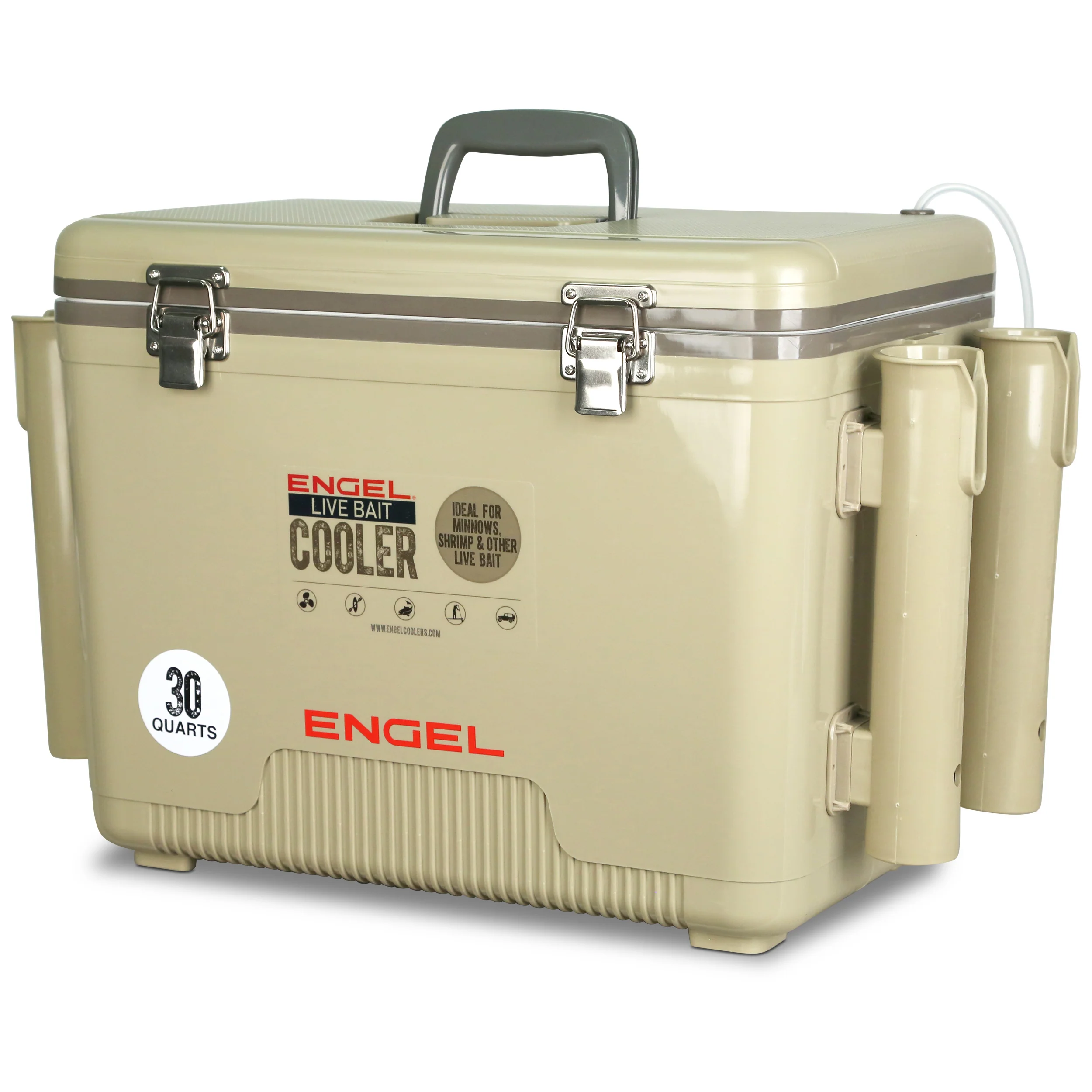 Engel 30Qt Live bait Pro Cooler with AP4 XL Rechargeable Aerator, Rod Holders & Stainless Hardware - Image 12