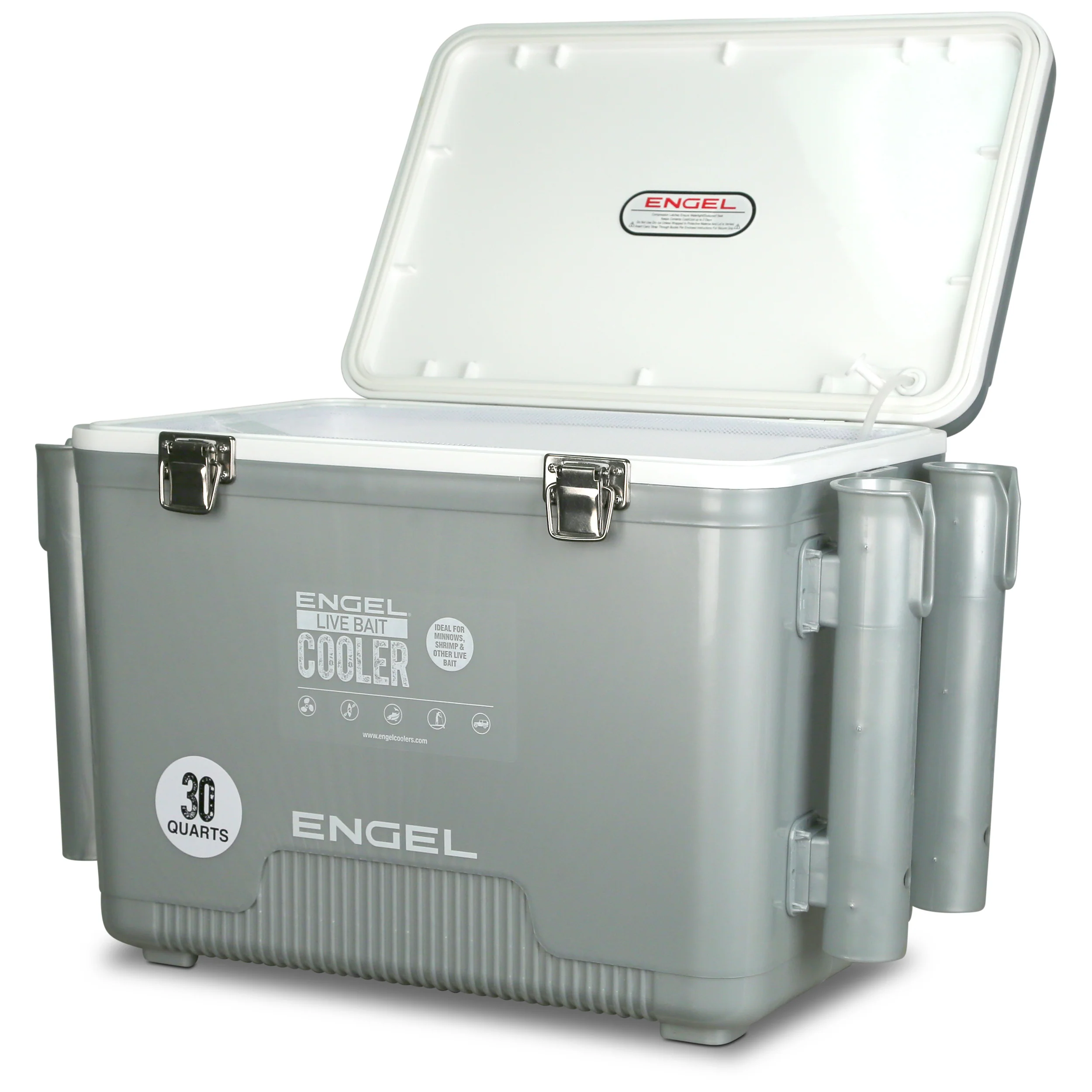 Engel 30Qt Live bait Pro Cooler with AP4 XL Rechargeable Aerator, Rod Holders & Stainless Hardware - Image 17