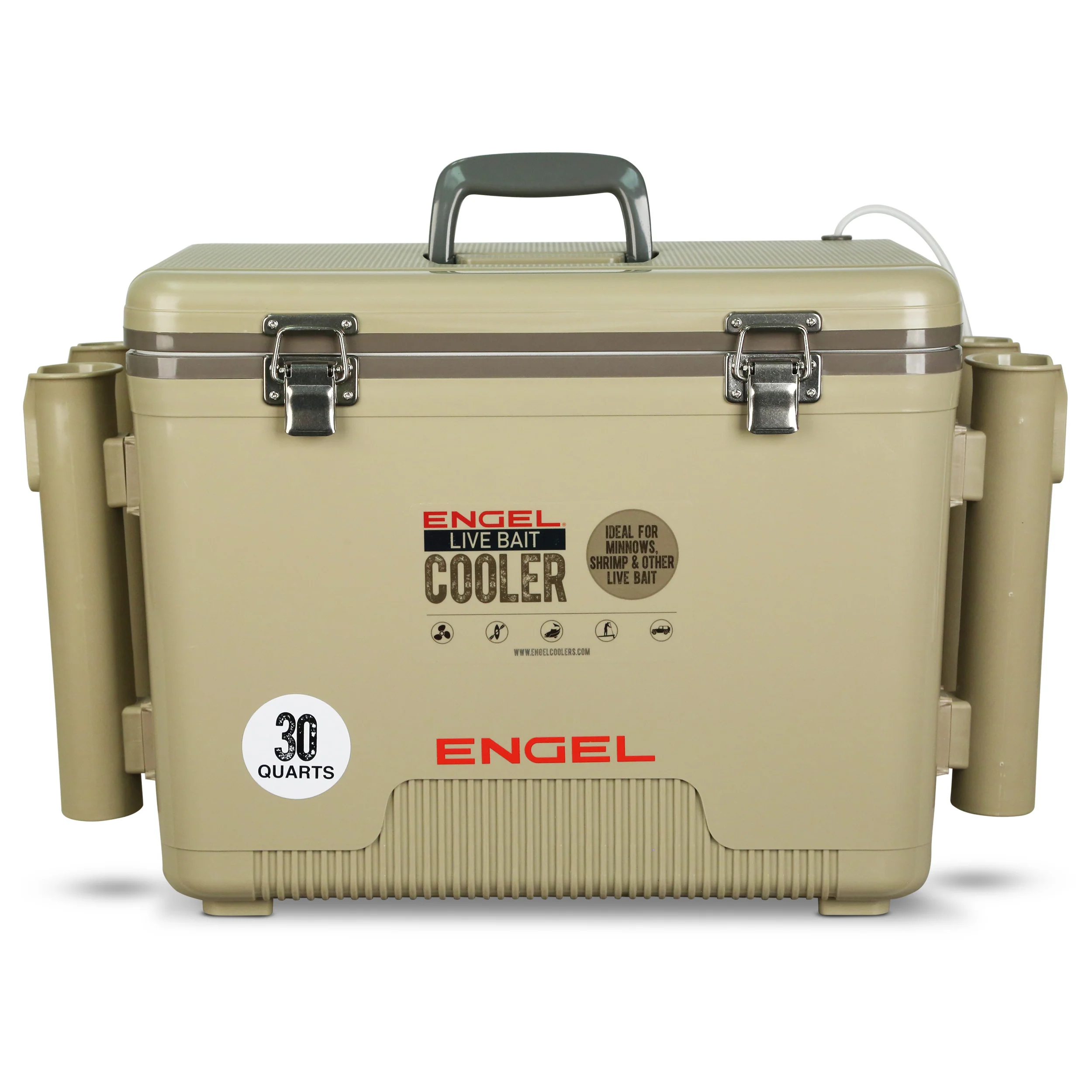 Engel 30Qt Live bait Pro Cooler with AP4 XL Rechargeable Aerator, Rod Holders & Stainless Hardware - Image 20