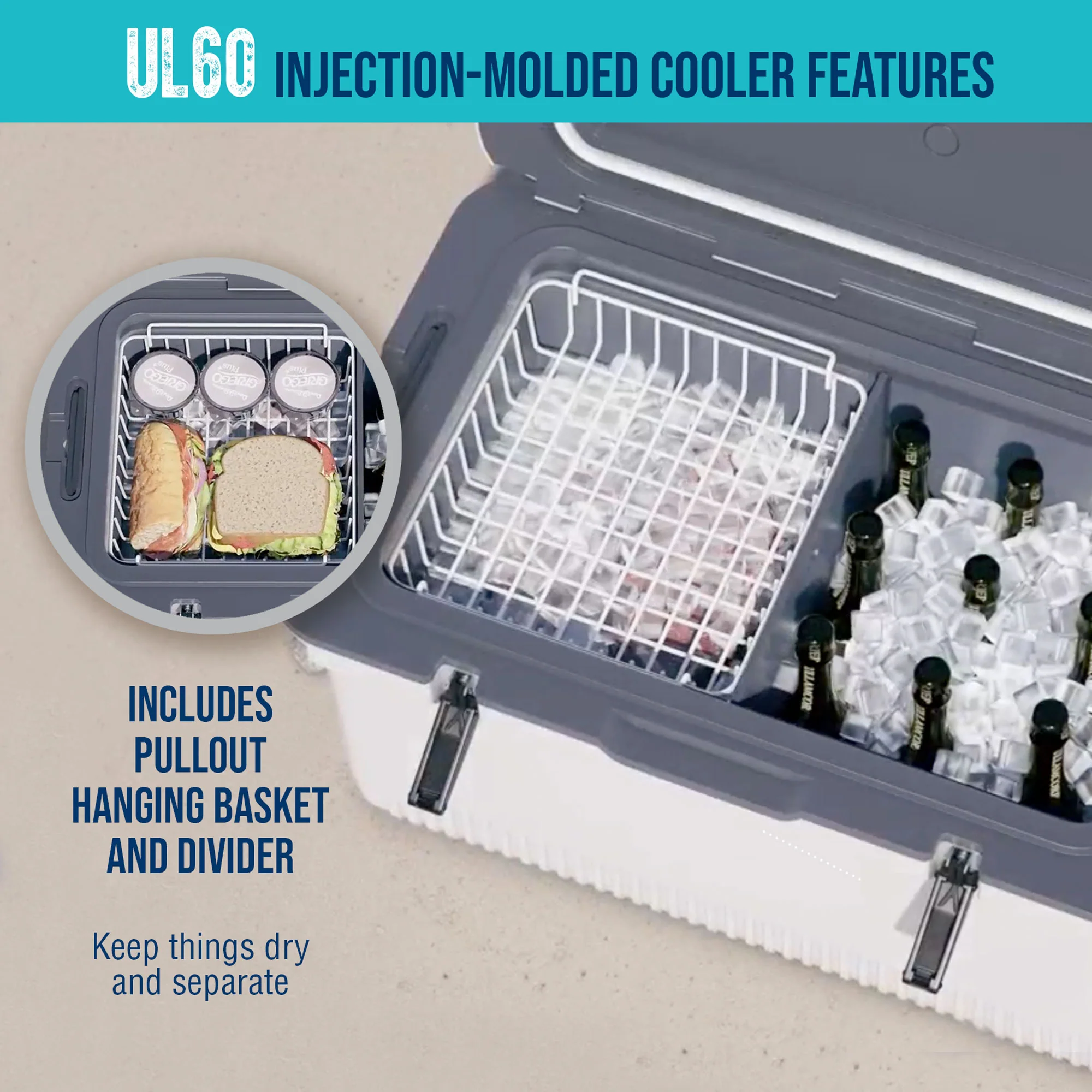 ENGEL 60QT UltraLite Injection-Molded Cooler With Wire Basket and Divider - Image 6
