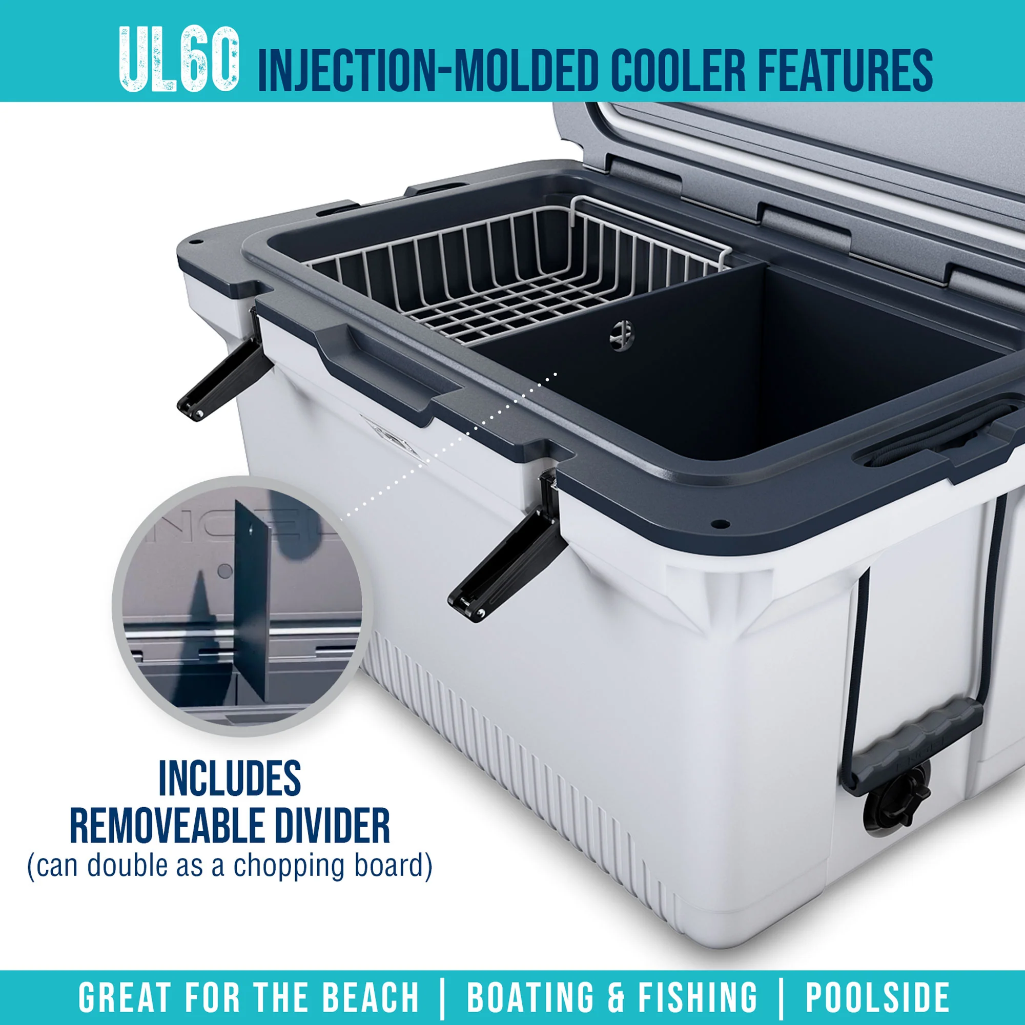 ENGEL 60QT UltraLite Injection-Molded Cooler With Wire Basket and Divider - Image 7